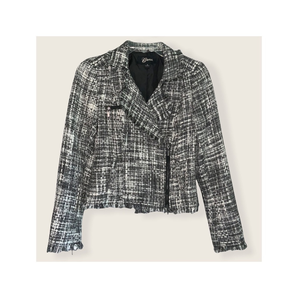 GUESS Tweed Cropped Moto Jacket Sz S